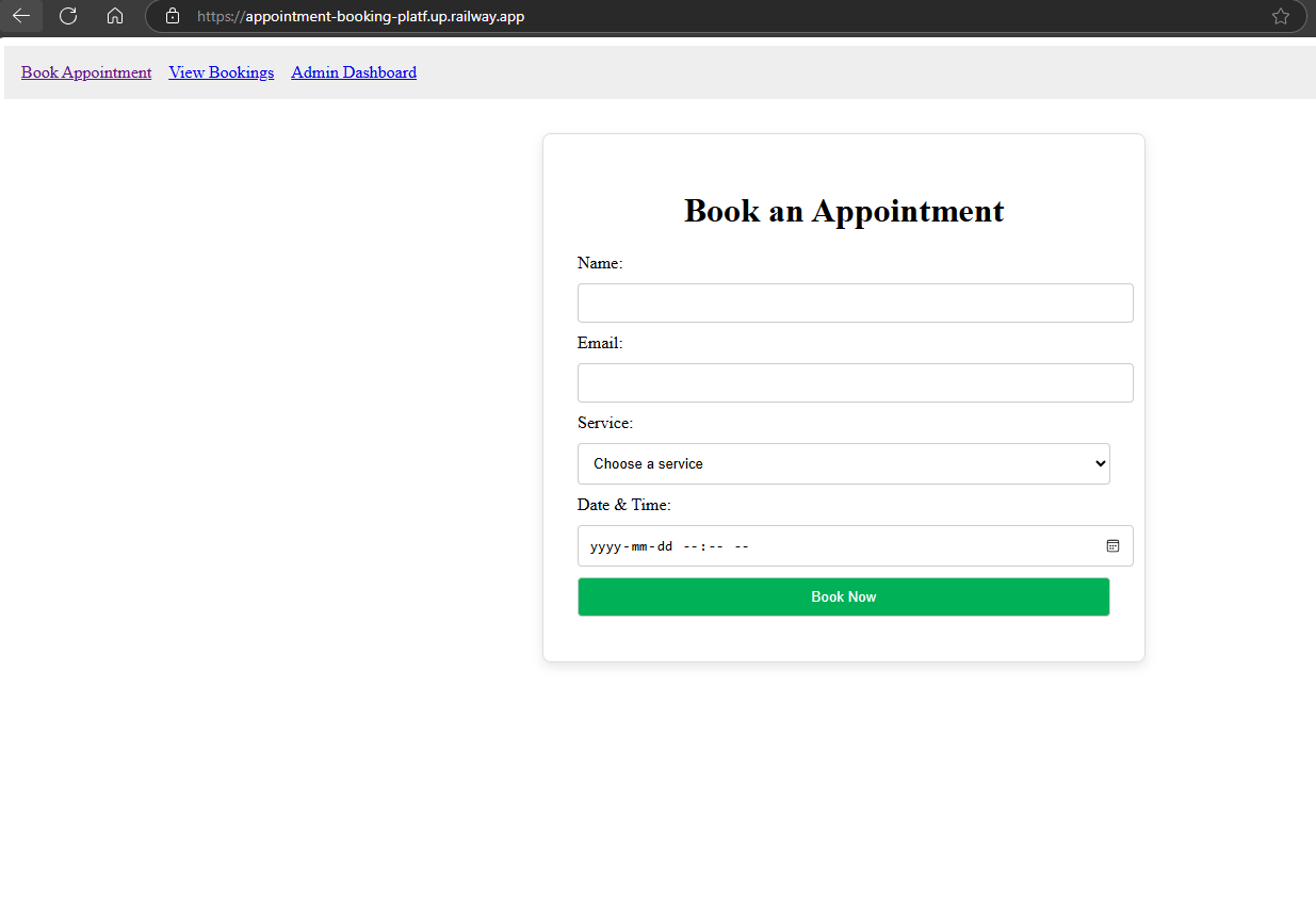 Booking Form Screenshot